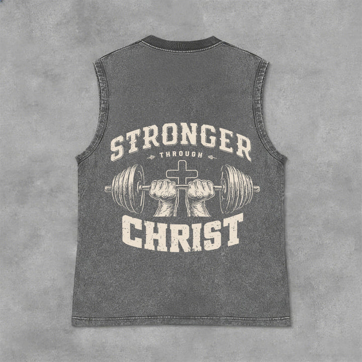 Christianartworkshop „ Stärker durch Christus“ Unisex-Tanktop mit Hantelkreuz - Grau - 2XL - image 0