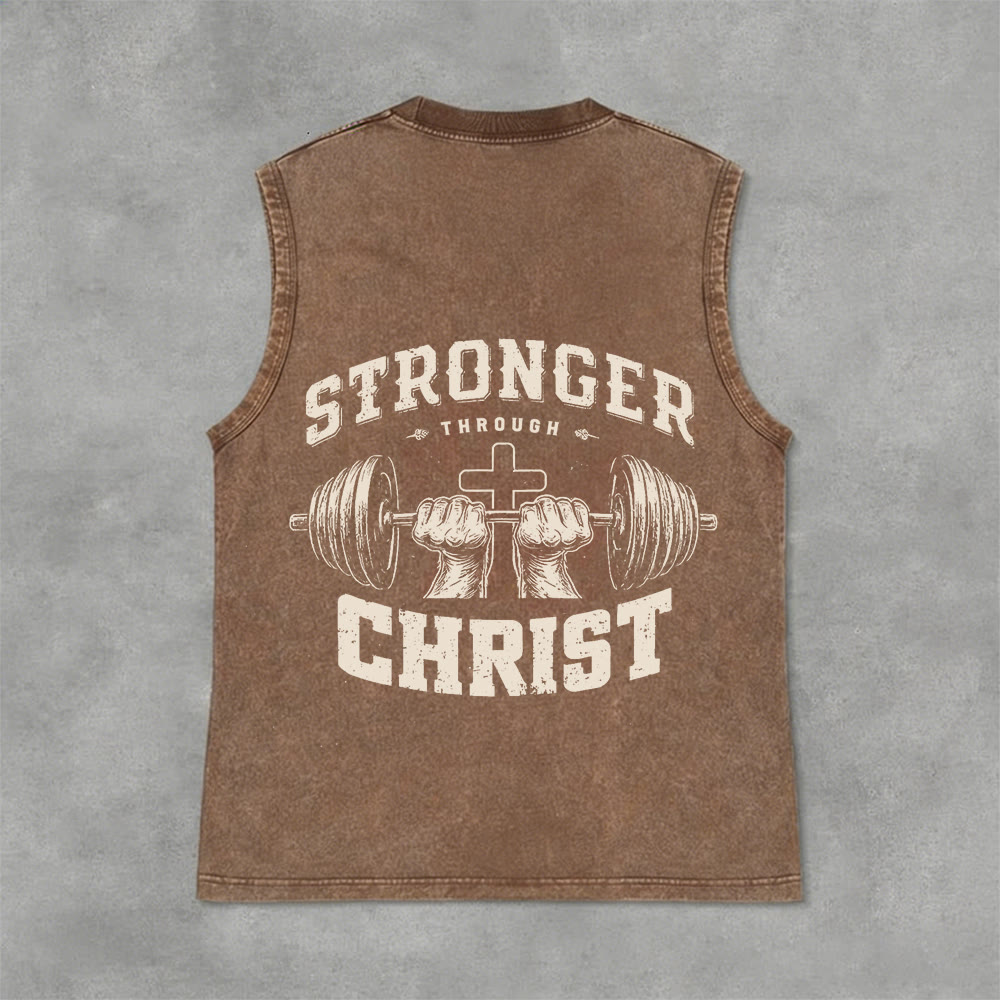 Christianartworkshop „ Stärker durch Christus“ Unisex-Tanktop mit Hantelkreuz - Braun - 2XL - image 3