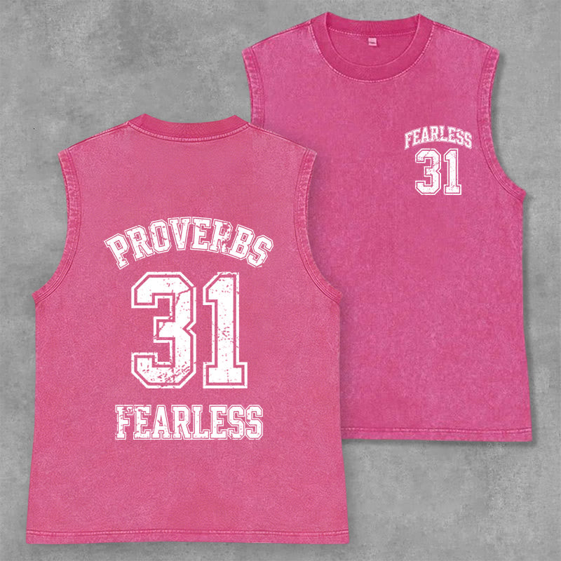Christianartworkshop Sprüche 31: Furchtloses Unisex-Tanktop im Varsity-Stil (gewaschen) - Rosa - 2XL - image 0