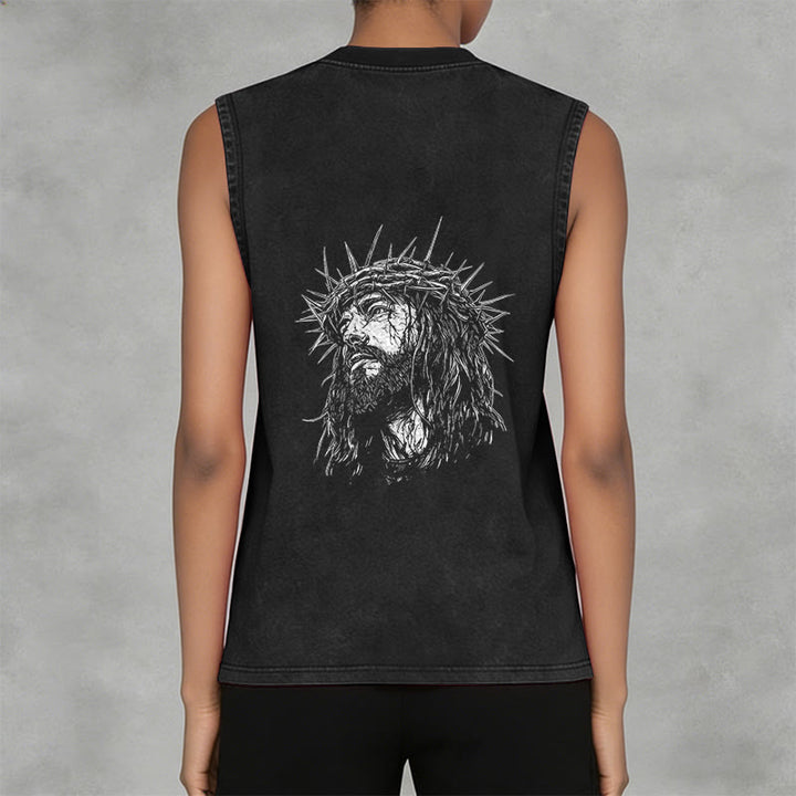 Christianartworkshop Jesus: Dornenkrone Skizze Unisex-Tanktop (gewaschen) - image 6