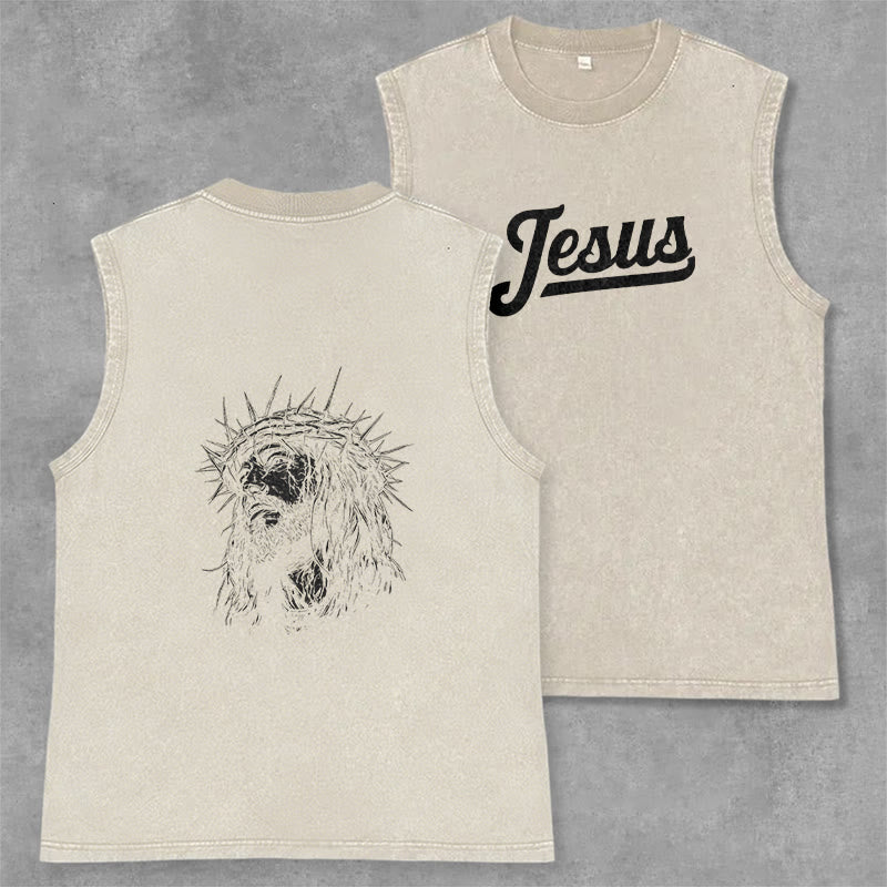 Christianartworkshop Jesus: Dornenkrone Skizze Unisex-Tanktop (gewaschen) - Beige - 2XL - image 7