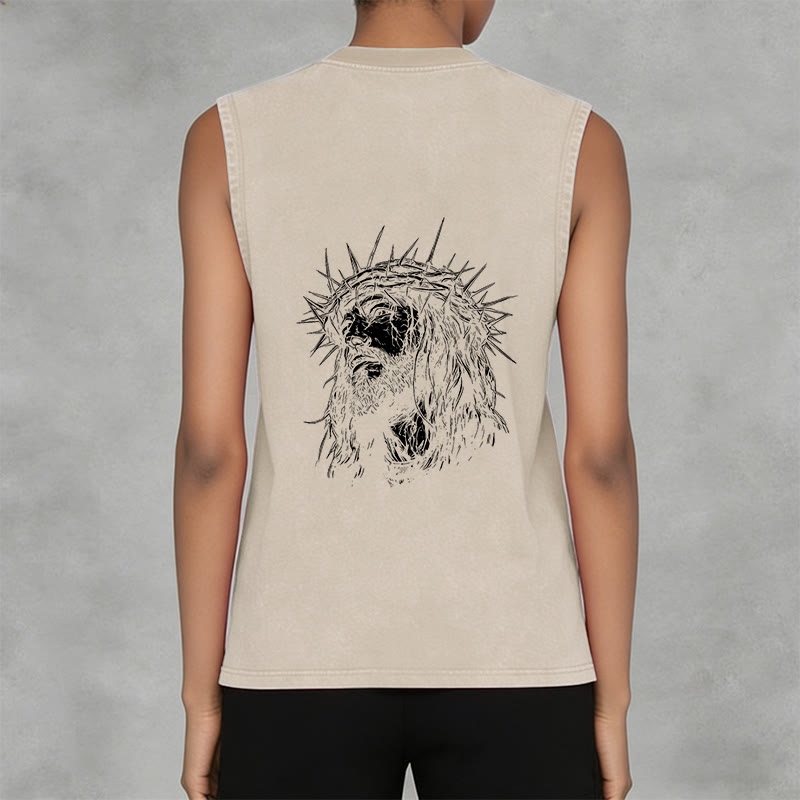 Christianartworkshop Jesus: Dornenkrone Skizze Unisex-Tanktop (gewaschen) - image 13