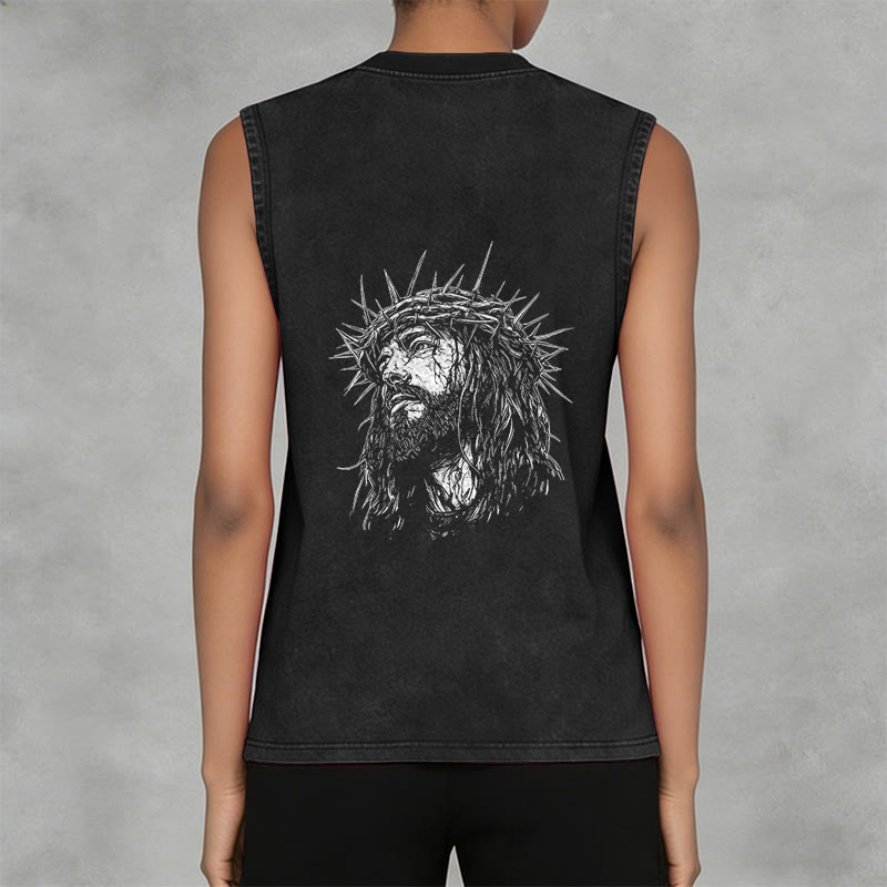 Christianartworkshop Jesus: Dornenkrone Skizze Unisex-Tanktop (gewaschen) - image 6