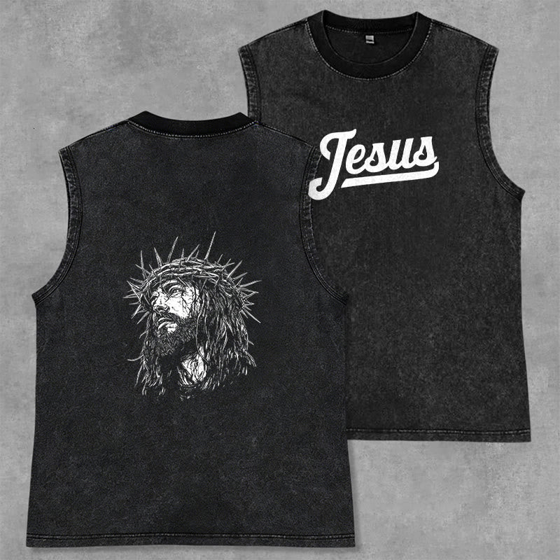 Christianartworkshop Jesus: Dornenkrone Skizze Unisex-Tanktop (gewaschen) - Schwarz - 2XL - image 0
