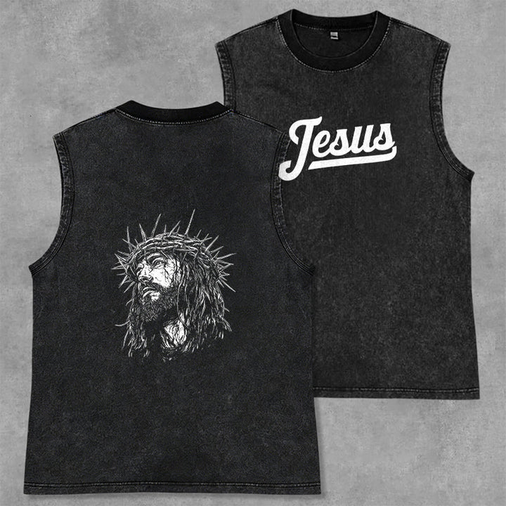 Christianartworkshop Jesus: Dornenkrone Skizze Unisex-Tanktop (gewaschen) - Schwarz - 2XL - image 0