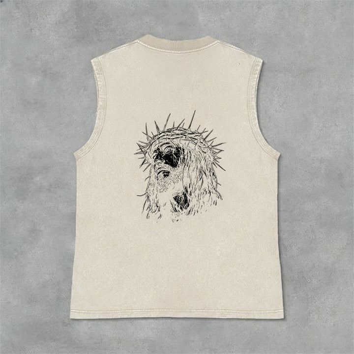 Christianartworkshop Jesus: Dornenkrone Skizze Unisex-Tanktop (gewaschen) - image 9