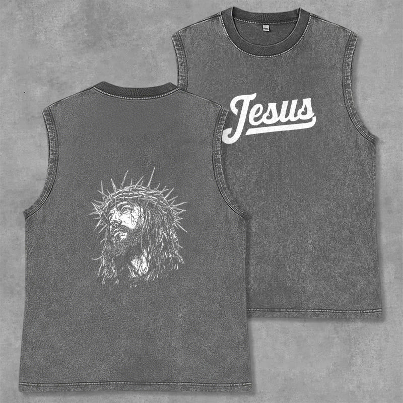 Christianartworkshop Jesus: Dornenkrone Skizze Unisex-Tanktop (gewaschen) - Grau - 2XL - image 21