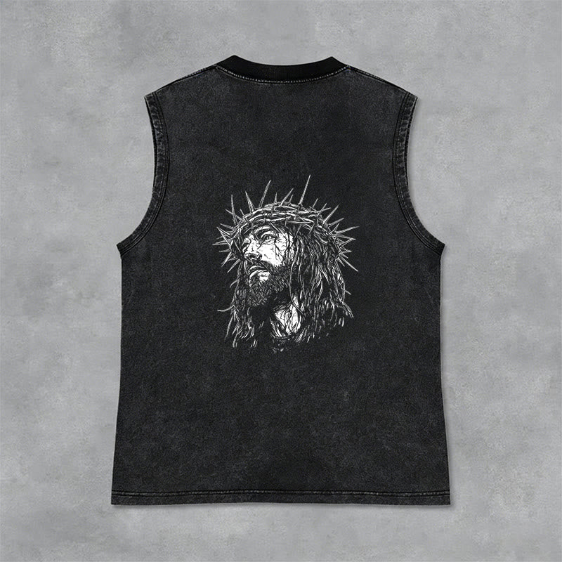Christianartworkshop Jesus: Dornenkrone Skizze Unisex-Tanktop (gewaschen) - image 2