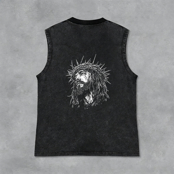 Christianartworkshop Jesus: Dornenkrone Skizze Unisex-Tanktop (gewaschen) - image 2