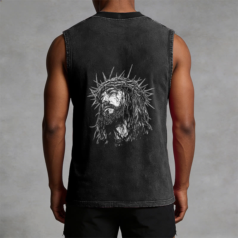 Christianartworkshop Jesus: Dornenkrone Skizze Unisex-Tanktop (gewaschen) - image 4