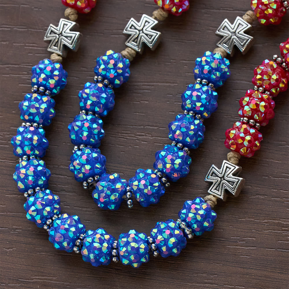 Christianartworkshop Roter und blauer, funkelnder Diamantperlen-Rosenkranz mit Malteserkreuz-Akzenten - image 7