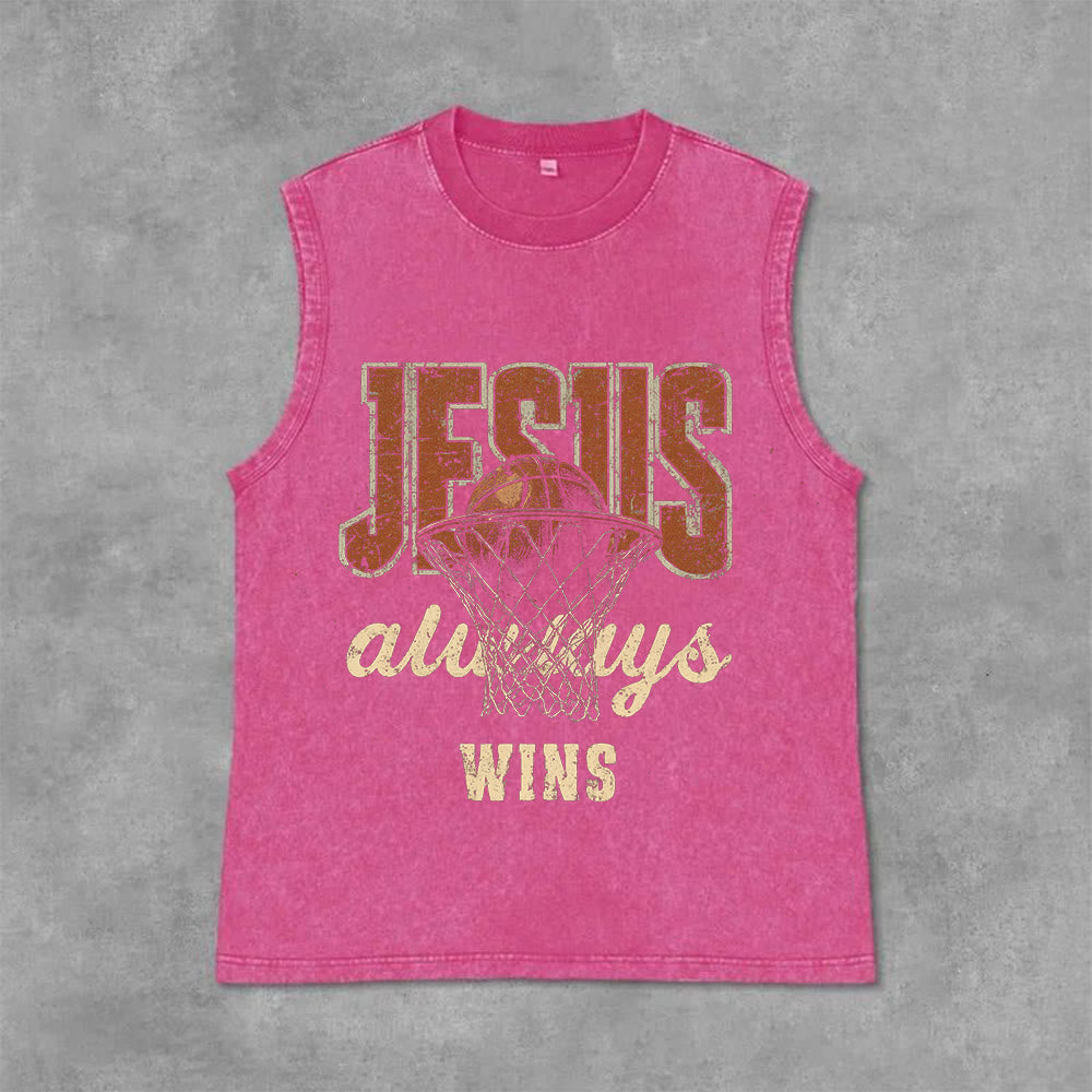 Christianartworkshop Jesus Always Wins Basketball Unisex Washed Tank Top - Rosa - 2XL - image 9