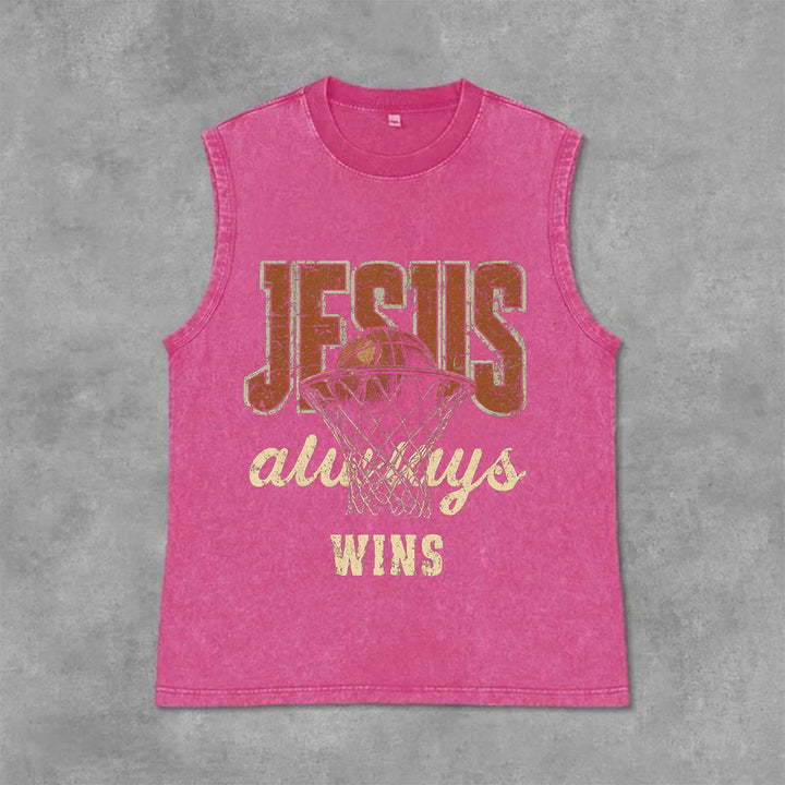 Christianartworkshop Jesus Always Wins Basketball Unisex Washed Tank Top - Rosa - 2XL - image 9
