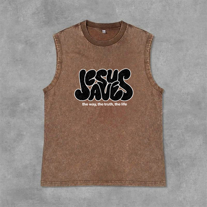 Christianartworkshop Jesus Saves Retro Unisex Washed Tank Top - Braun - 2XL - image 9