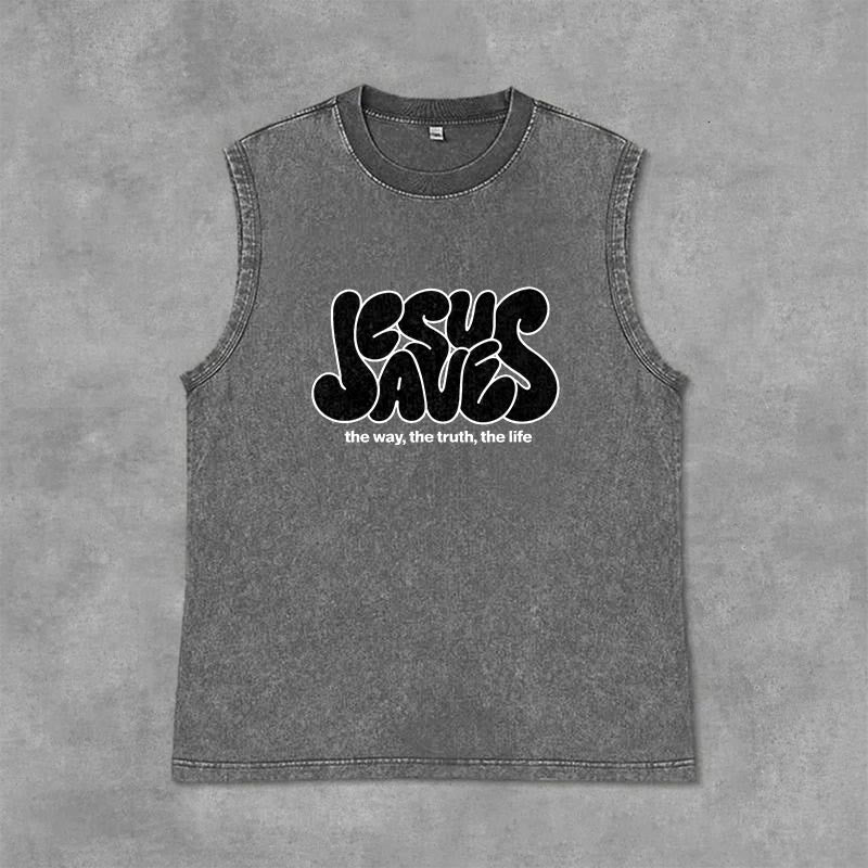 Christianartworkshop Jesus Saves Retro Unisex Washed Tank Top - Grau - 2XL - image 0