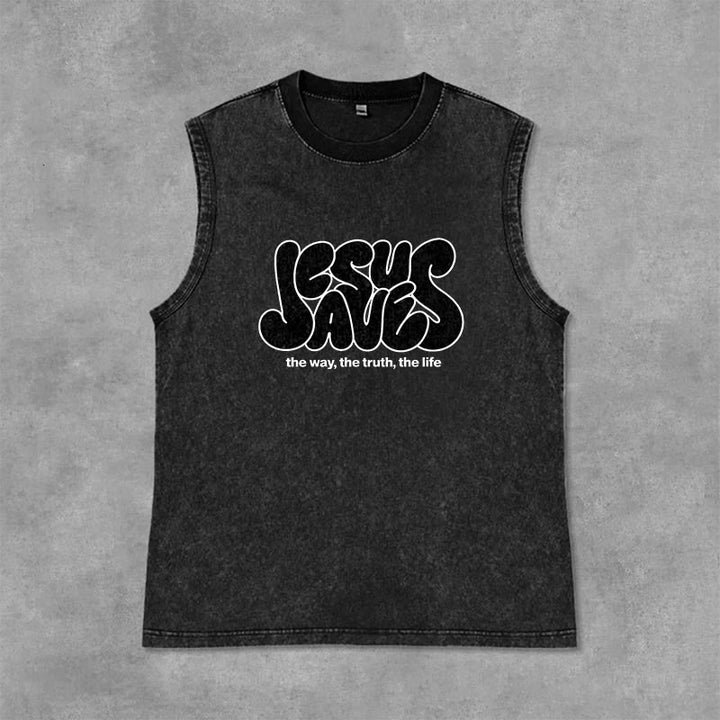 Christianartworkshop Jesus Saves Retro Unisex Washed Tank Top - Schwarz - 2XL - image 12