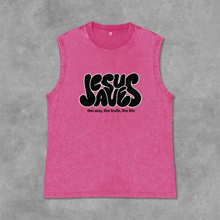 Christianartworkshop Jesus Saves Retro Unisex Washed Tank Top - Rosa - 2XL - image 6