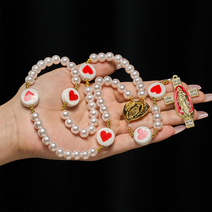 Christianartworkshop Rosa Rosenkranz „Liebe & Glaube“ mit dem Bildnis der Jungfrau Maria in der Mitte und Kreuz - Unsere Liebe Frau und das Kreuz - image 0