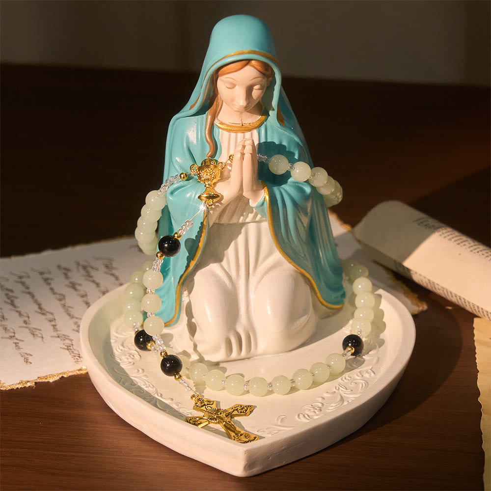 Christianartworkshop Eleganter Rosenkranz aus grünem und schwarzem Obsidian mit goldenem Kelch - image 6