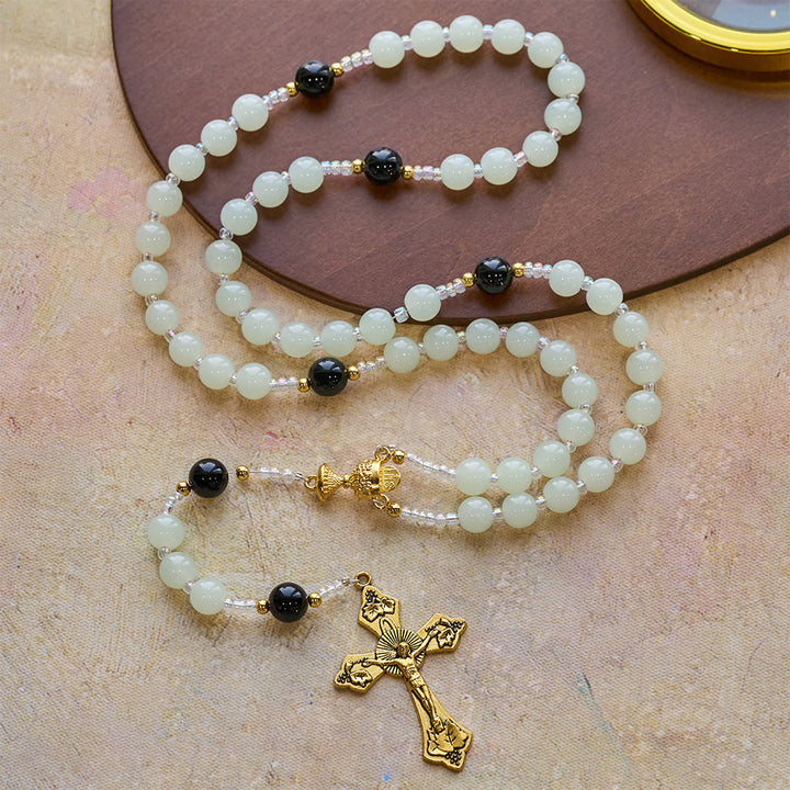 Christianartworkshop Eleganter Rosenkranz aus grünem und schwarzem Obsidian mit goldenem Kelch - image 2