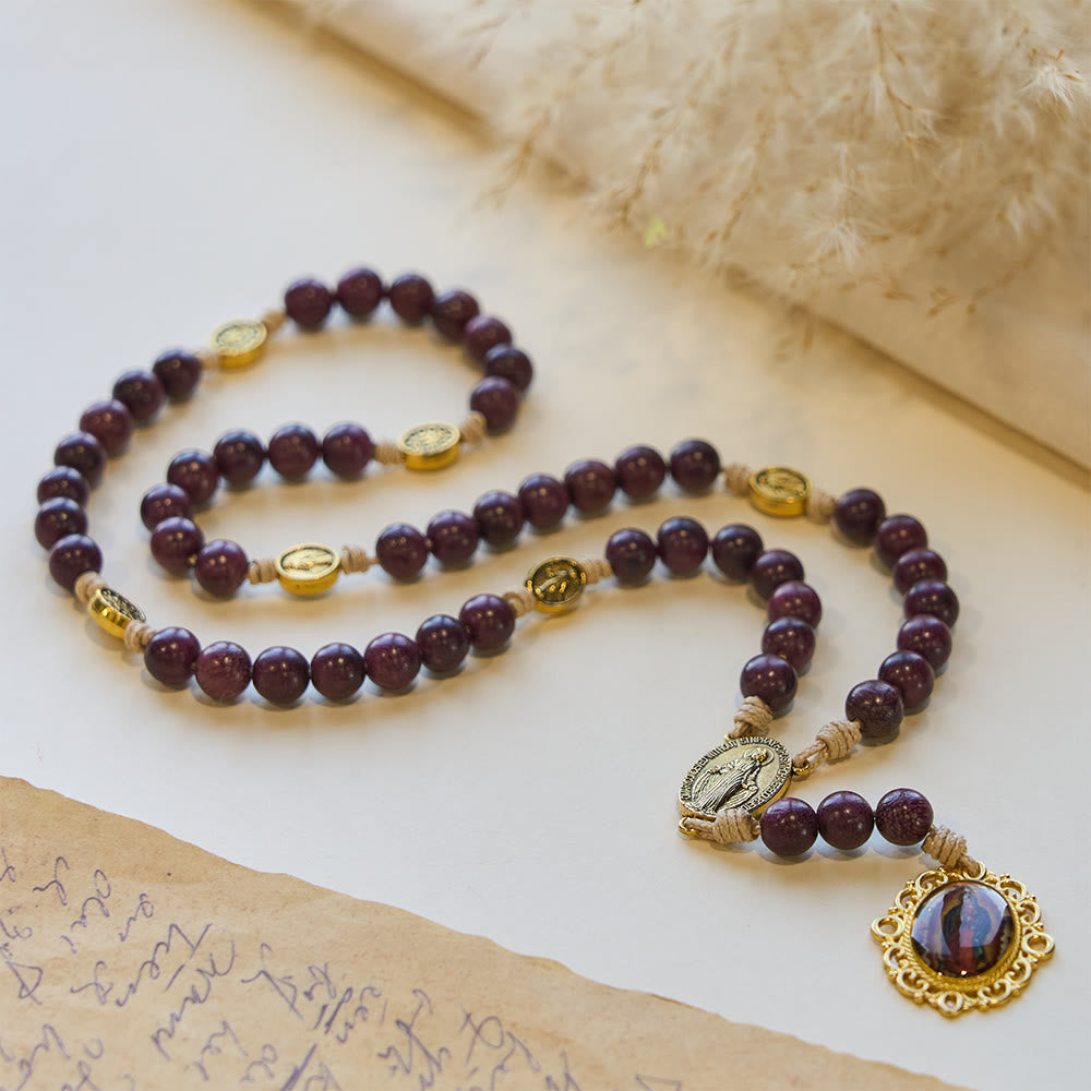 Christianartworkshop Rosenkranz Unserer Lieben Frau der Schmerzen aus Amaranthholz mit antiker Medaille - image 2