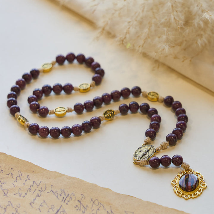 Christianartworkshop Rosenkranz Unserer Lieben Frau der Schmerzen aus Amaranthholz mit antiker Medaille - image 2