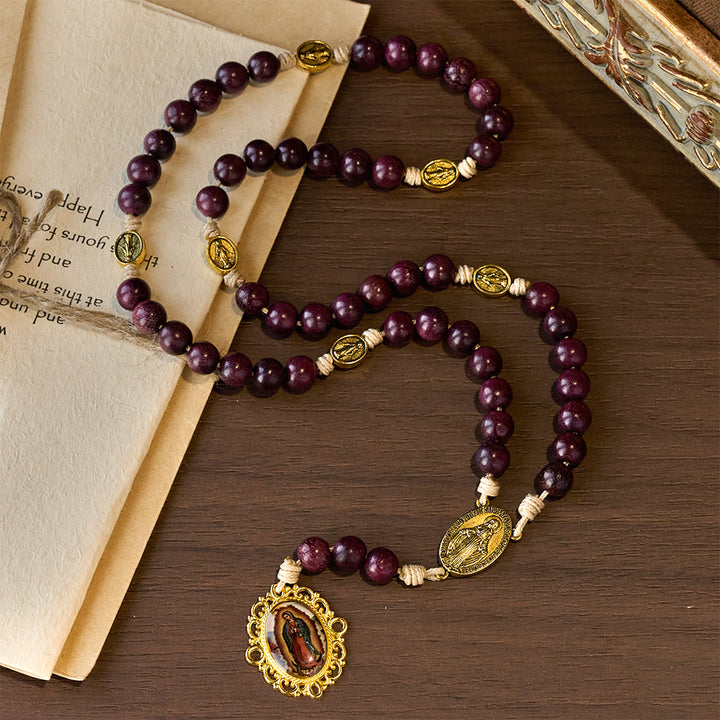 Christianartworkshop Rosenkranz Unserer Lieben Frau der Schmerzen aus Amaranthholz mit antiker Medaille - image 3