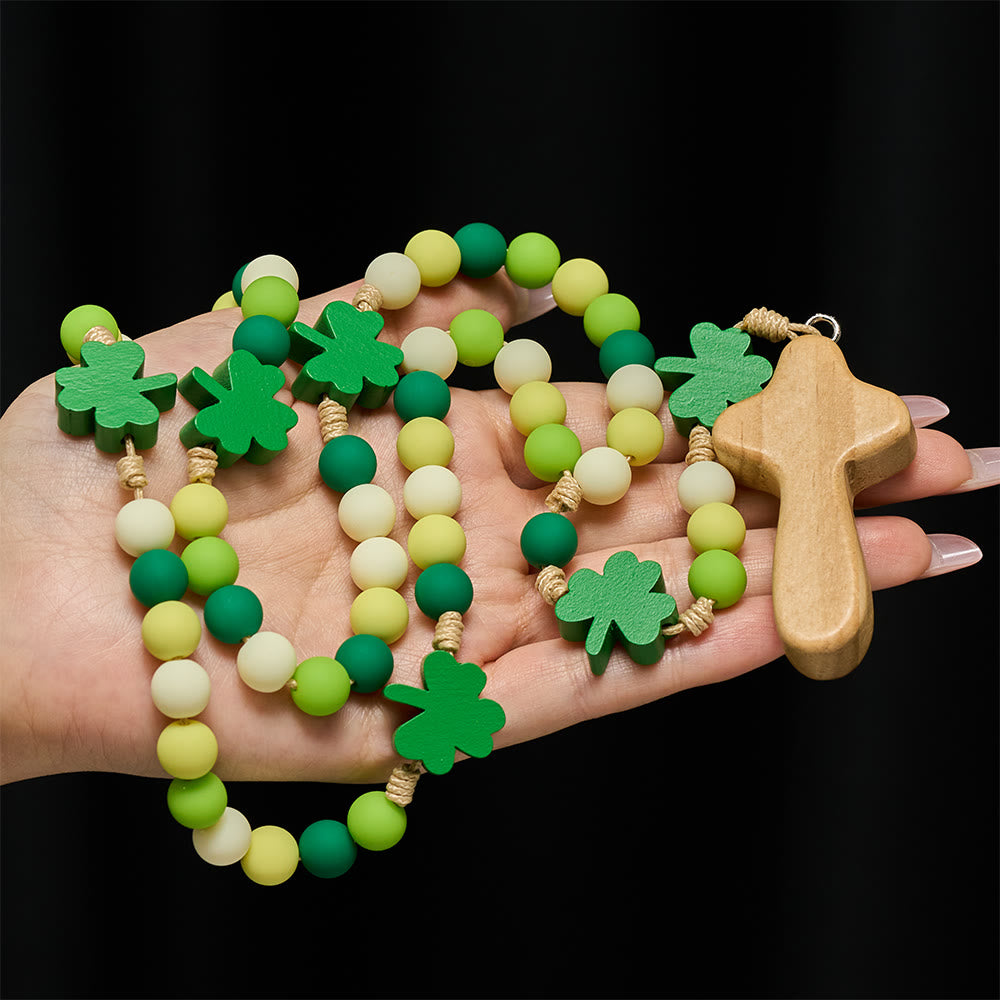 Christianartworkshop St. Patrick-Rosenkranz für Kinder: Farbverlaufende Perlen mit hölzernem Kleeblatt und Kreuz - image 1