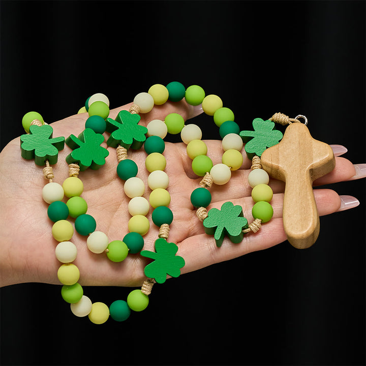 Christianartworkshop St. Patrick-Rosenkranz für Kinder: Farbverlaufende Perlen mit hölzernem Kleeblatt und Kreuz - image 1