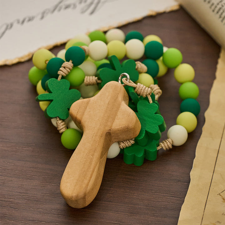 Christianartworkshop St. Patrick-Rosenkranz für Kinder: Farbverlaufende Perlen mit hölzernem Kleeblatt und Kreuz - image 6