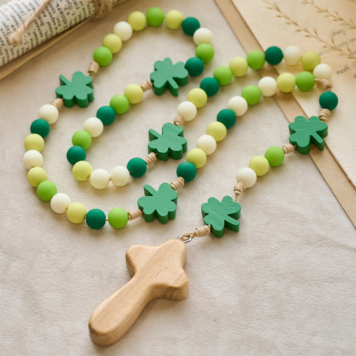Christianartworkshop St. Patrick-Rosenkranz für Kinder: Farbverlaufende Perlen mit hölzernem Kleeblatt und Kreuz - image 2