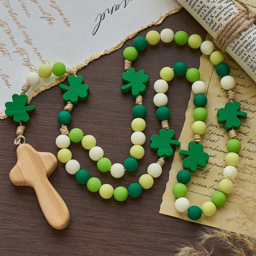 Christianartworkshop St. Patrick-Rosenkranz für Kinder: Farbverlaufende Perlen mit hölzernem Kleeblatt und Kreuz - image 3
