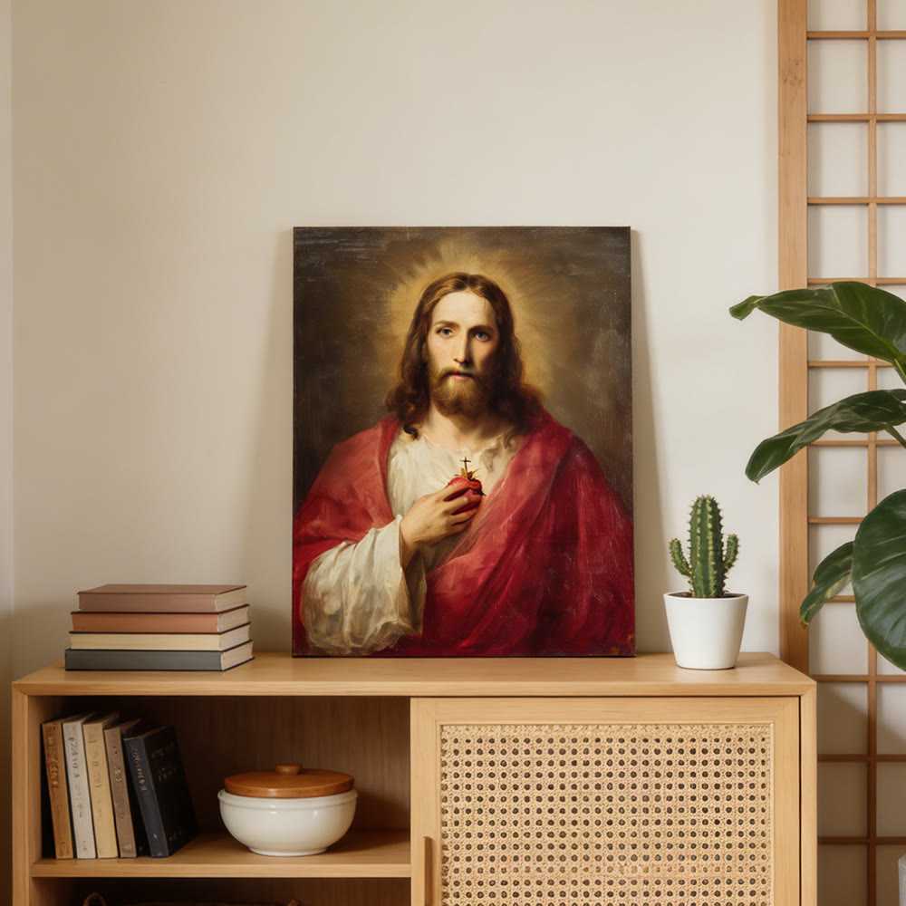 Christianartworkshop Kunstdruck „Heiliges Herz Jesu“: Ein Symbol göttlicher Liebe und Erlösung - Gerahmtes Leinwandgemälde - 11,81''*15,75''0,71"/30*40*1,8cm - image 0