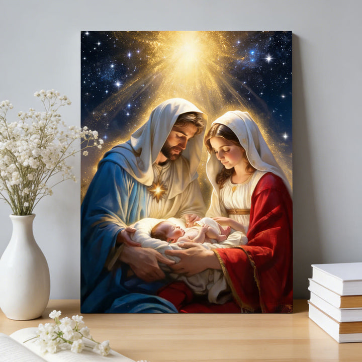 Christianartworkshop Wandbild „Heilige Familie – Geburt im Sternenlicht“: Ein Symbol göttlicher Hoffnung und des Friedens - image 1