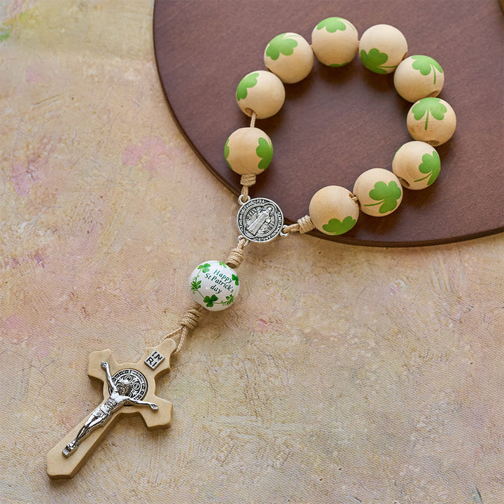 Christianartworkshop Irischer Rosenkranz aus Holz im Taschenformat – Geschenk zum St. Patrick's Day - Hellgrüner Klee - image 0