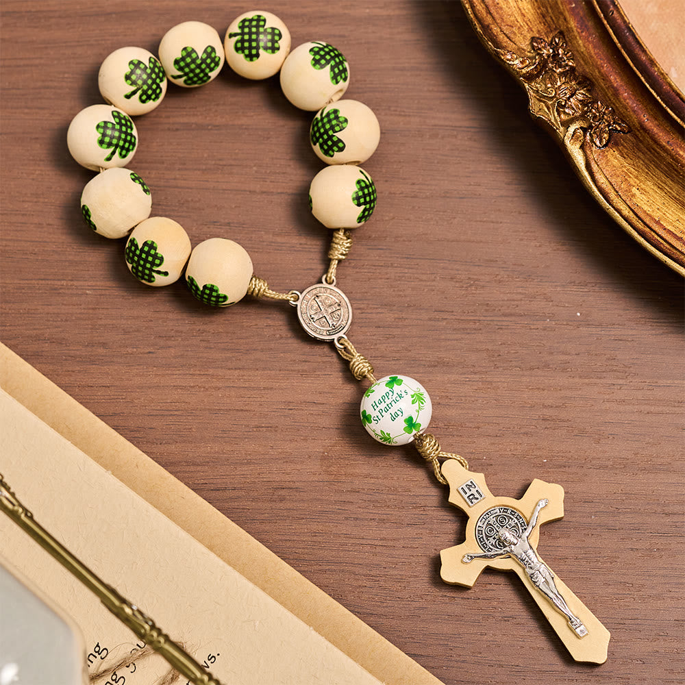 Christianartworkshop Irischer Rosenkranz aus Holz im Taschenformat – Geschenk zum St. Patrick's Day - Dunkelgrüner Klee - image 9
