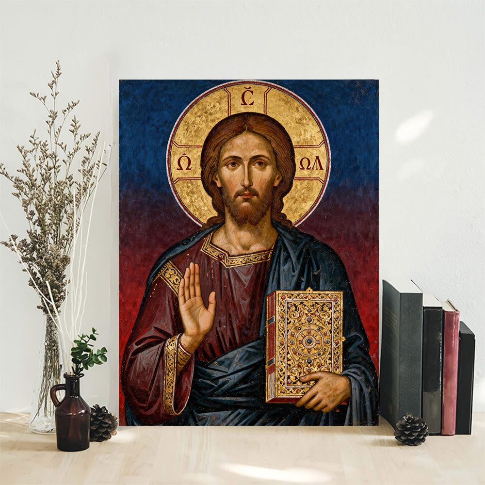 Christianartworkshop Christliche Kunstwerke Pantokrator-Kunst auf Leinwand: Göttliche Autorität & Zeitlose Hingabe - Gerahmtes Leinwandgemälde - 11,81''*15,75''0,71"/30*40*1,8cm - image 0