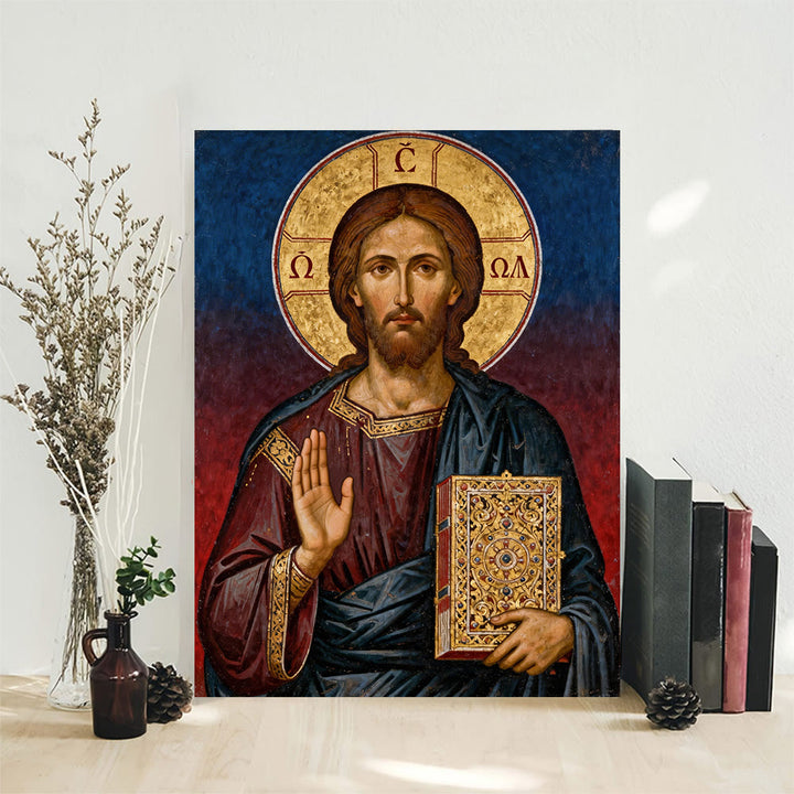 Christianartworkshop Christliche Kunstwerke Pantokrator-Kunst auf Leinwand: Göttliche Autorität & Zeitlose Hingabe - Gerahmtes Leinwandgemälde - 11,81''*15,75''0,71"/30*40*1,8cm - image 0