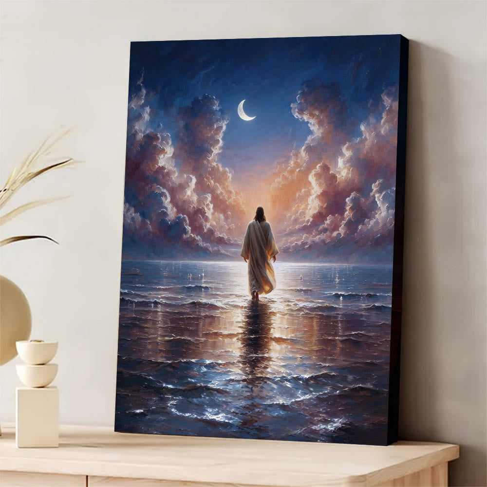 Christianartworkshop Oster-Dämmerung Wasser Jesus Glaube Wandkunstdruck: Eine tägliche Erinnerung an seine Ruhe - Gerahmtes Leinwandgemälde - 13,77"*19,58"*0,59"/35*50*1,5 cm - image 0