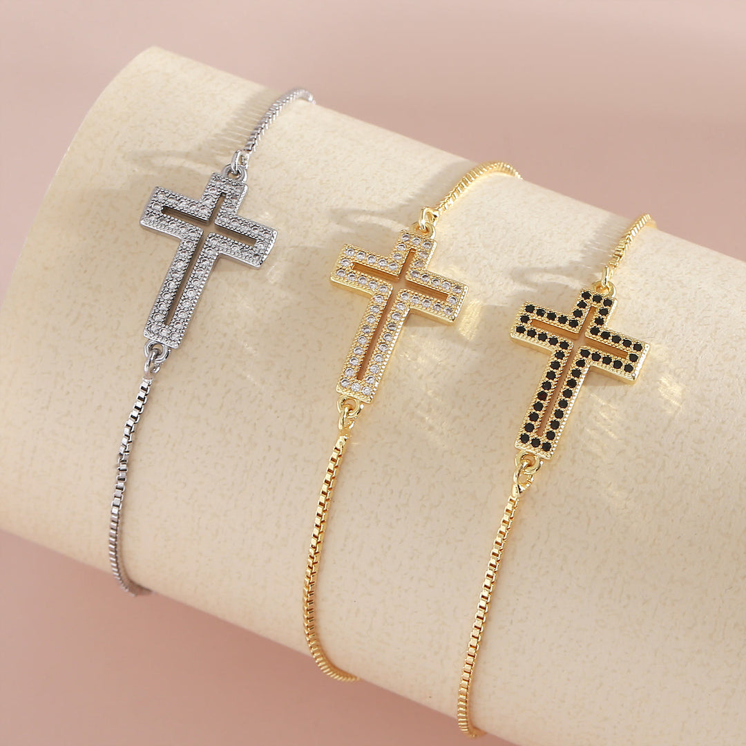 Christianartworkshop Armband mit Kreuz aus goldenem/silbernem/schwarzem Zirkon: Verkörpere die Anmut des Kreuzes - image 0