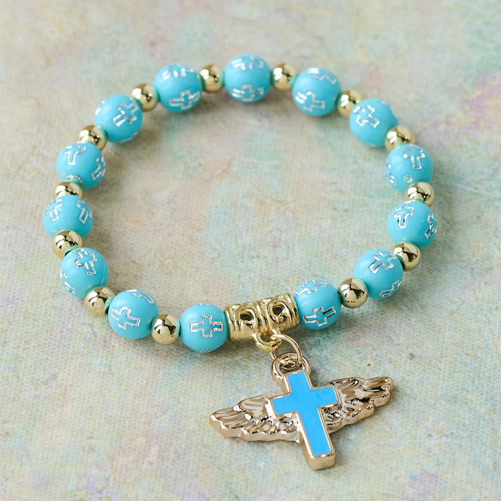 Christianartworkshop Armband mit geflügeltem Kreuz: Ein visuelles Gebet der Hingabe und Verbundenheit - Hellblau - image 9
