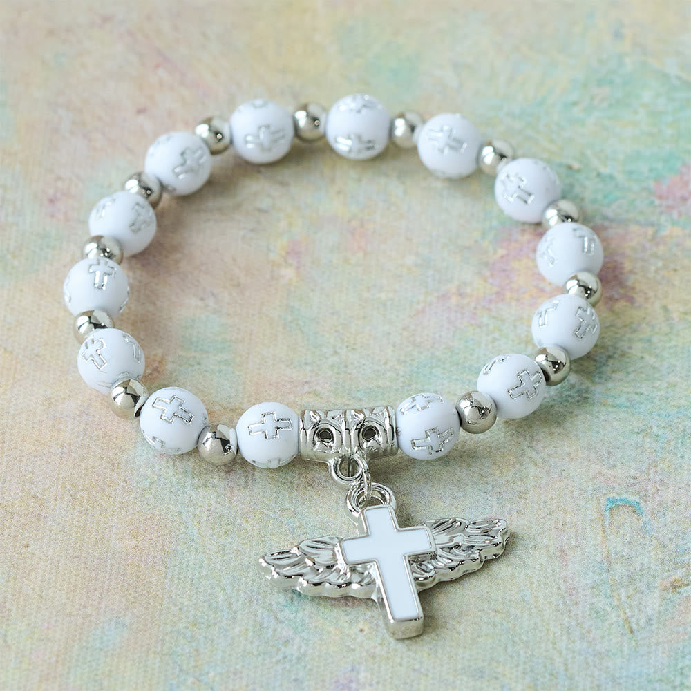Christianartworkshop Armband mit geflügeltem Kreuz: Ein visuelles Gebet der Hingabe und Verbundenheit - Weiß - image 3
