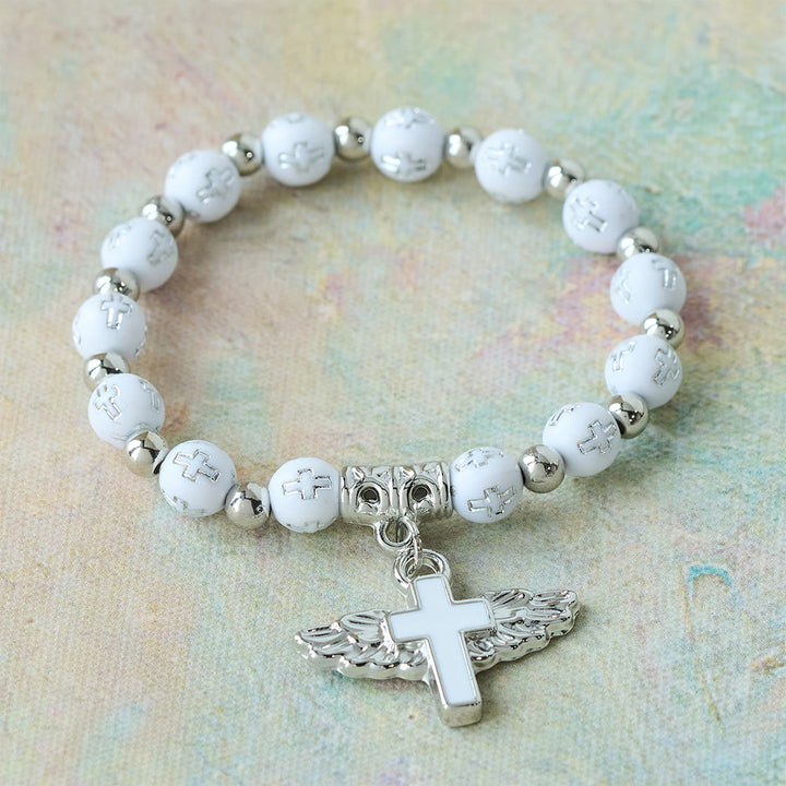 Christianartworkshop Armband mit geflügeltem Kreuz: Ein visuelles Gebet der Hingabe und Verbundenheit - Weiß - image 3