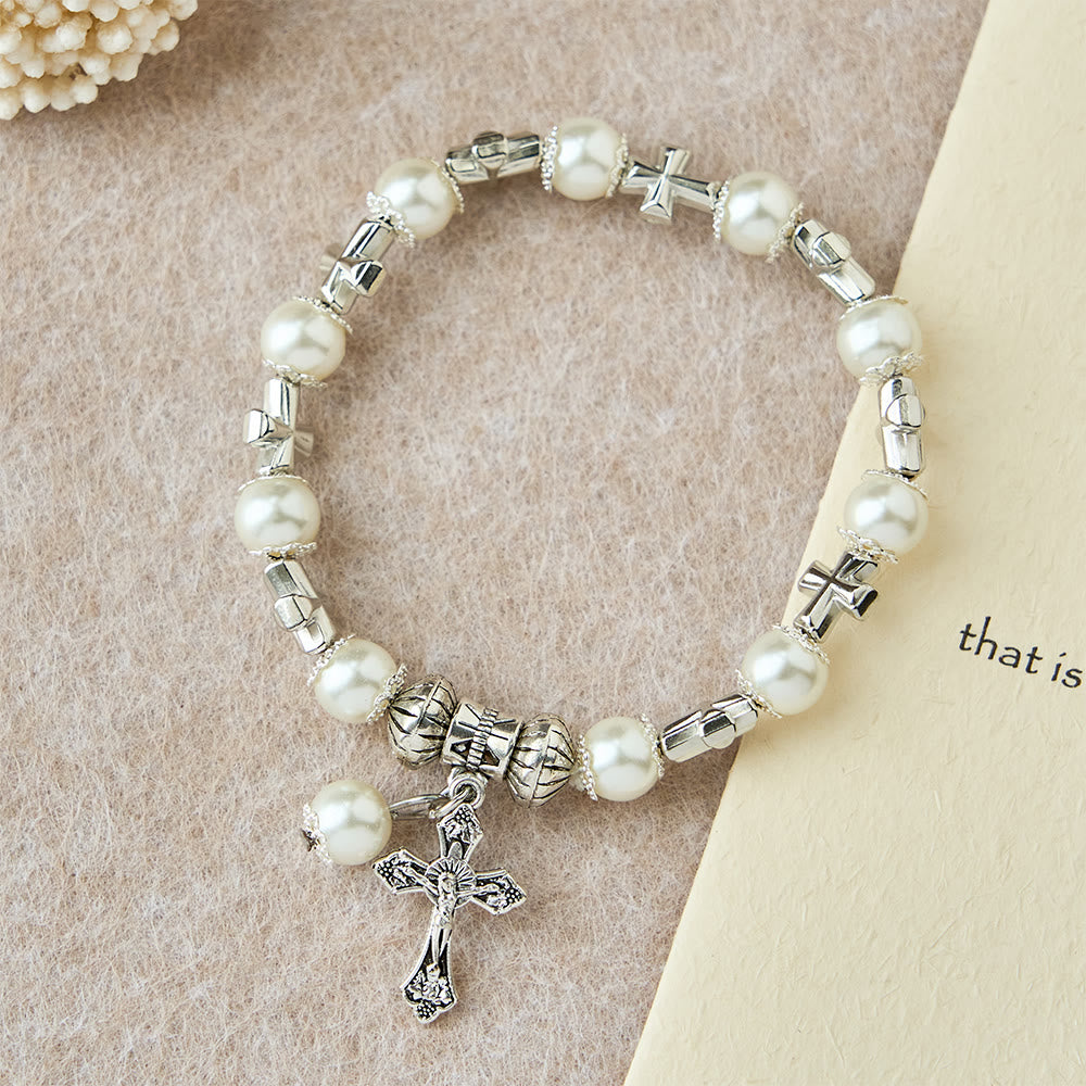 Christianartworkshop Silbernes Perlenarmband mit Kreuzmotiv: Verkörpern Sie die Gnade der andächtigen Besinnung - image 6