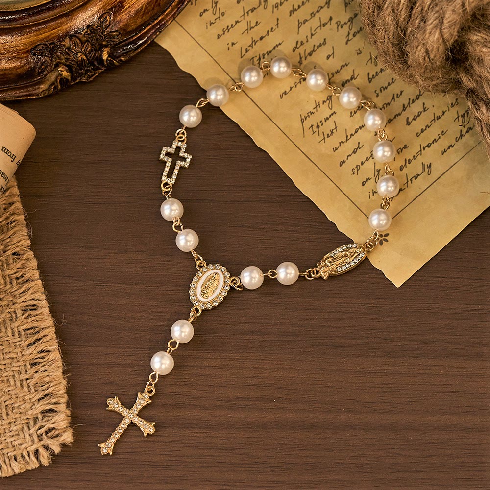 Eleganter weißer Rosenkranz mit Zirkonkreuz von Christianartworkshop : Ein zeitloses Symbol der Andacht und Gnade - image 0