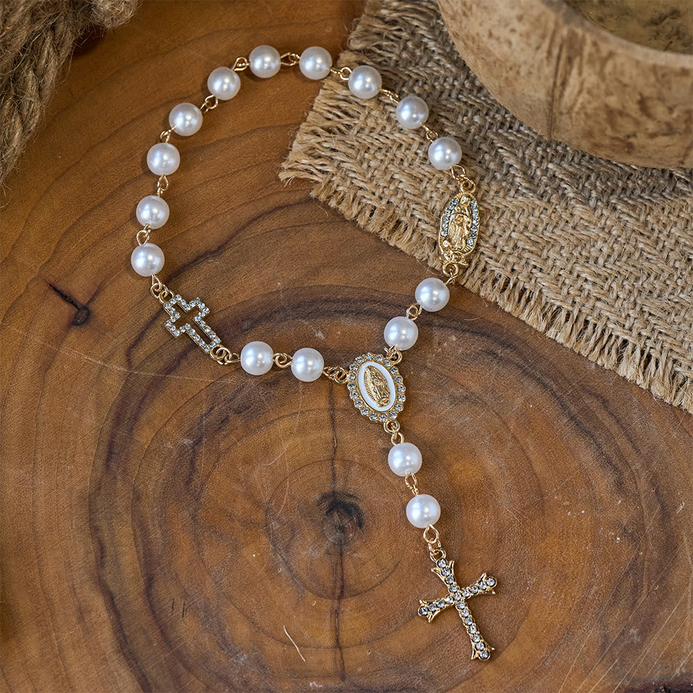 Eleganter weißer Rosenkranz mit Zirkonkreuz von Christianartworkshop : Ein zeitloses Symbol der Andacht und Gnade - image 1
