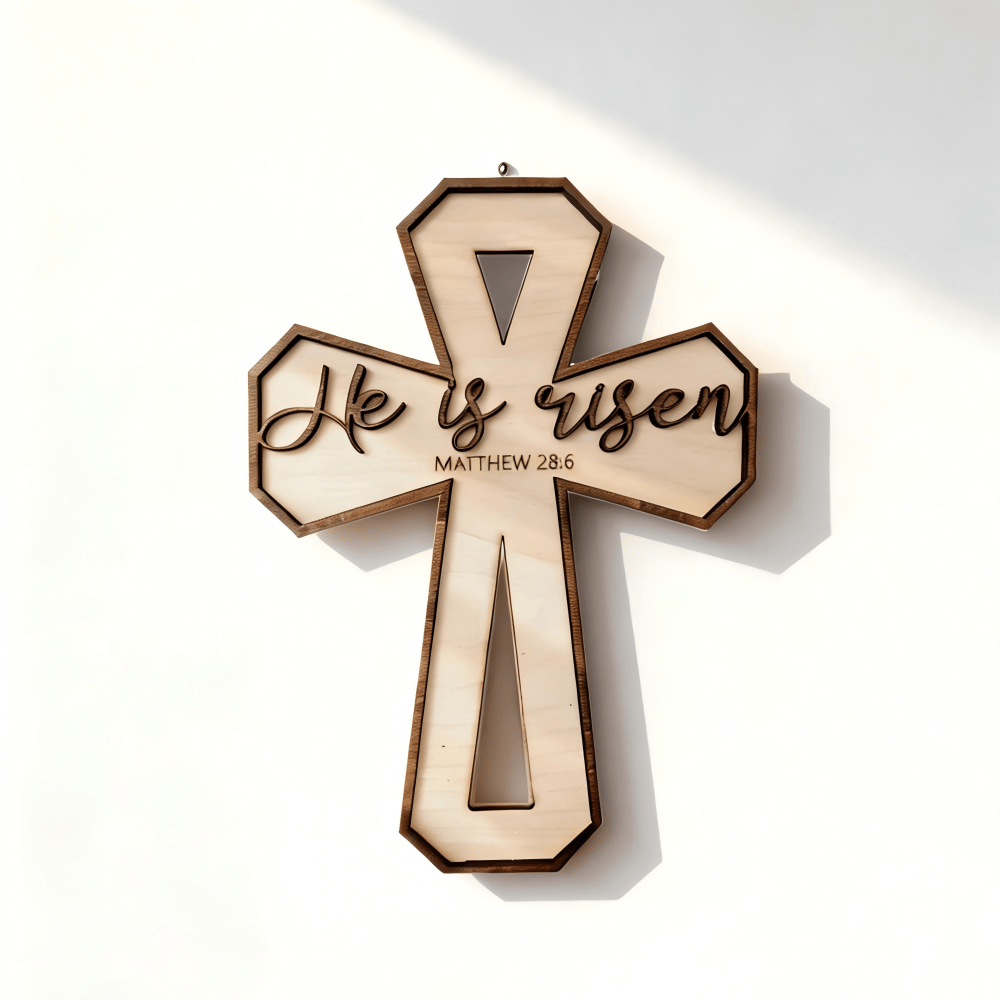 Christianartworkshop Wanddekor mit graviertem Kreuz und Dornenkrone (Matthäus 28,6): Feiere die Auferstehung - image 3