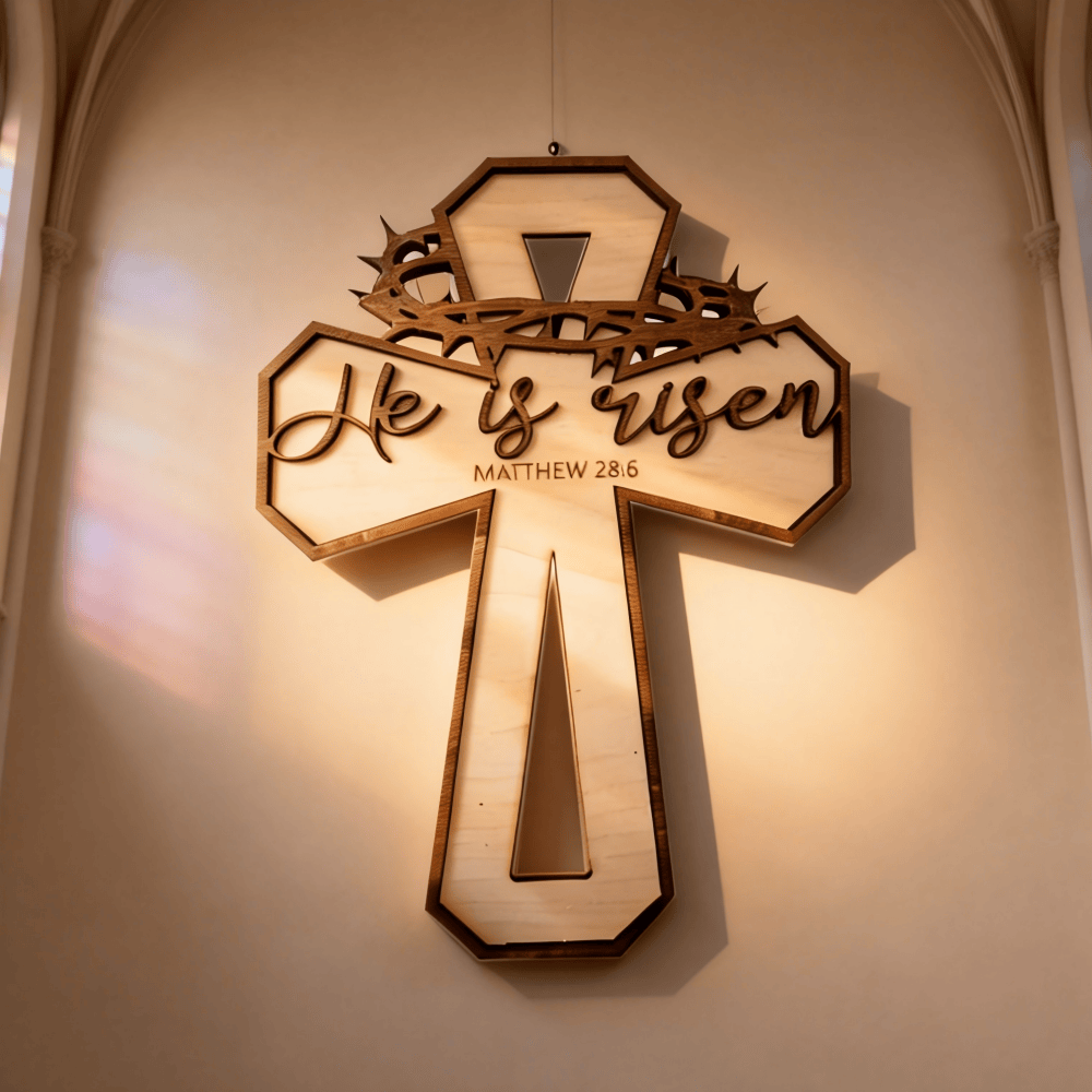 Christianartworkshop Wanddekor mit graviertem Kreuz und Dornenkrone (Matthäus 28,6): Feiere die Auferstehung - Kreuzen - image 0