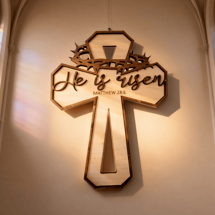 Christianartworkshop Wanddekor mit graviertem Kreuz und Dornenkrone (Matthäus 28,6): Feiere die Auferstehung - Kreuzen - image 0