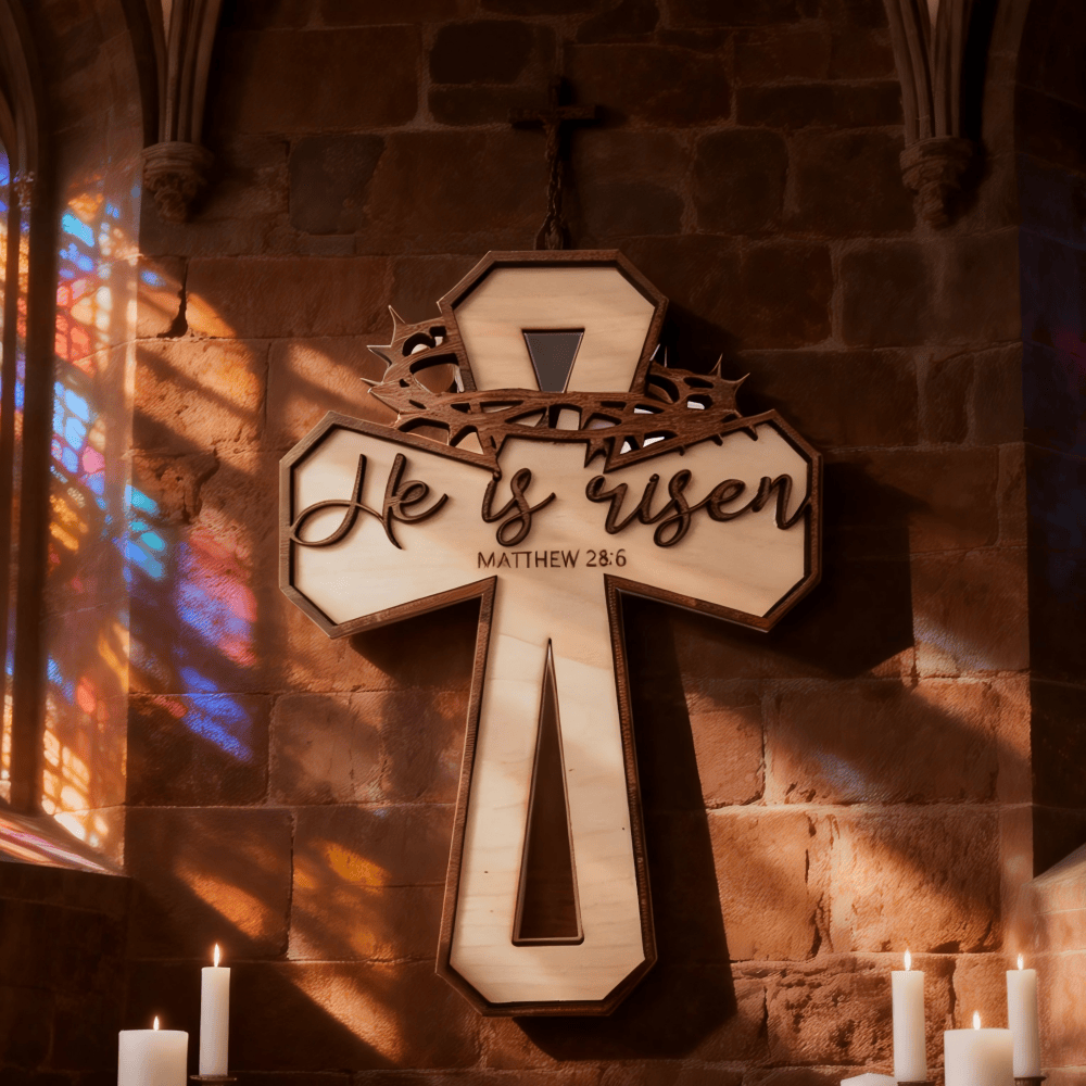 Christianartworkshop Wanddekor mit graviertem Kreuz und Dornenkrone (Matthäus 28,6): Feiere die Auferstehung - image 2